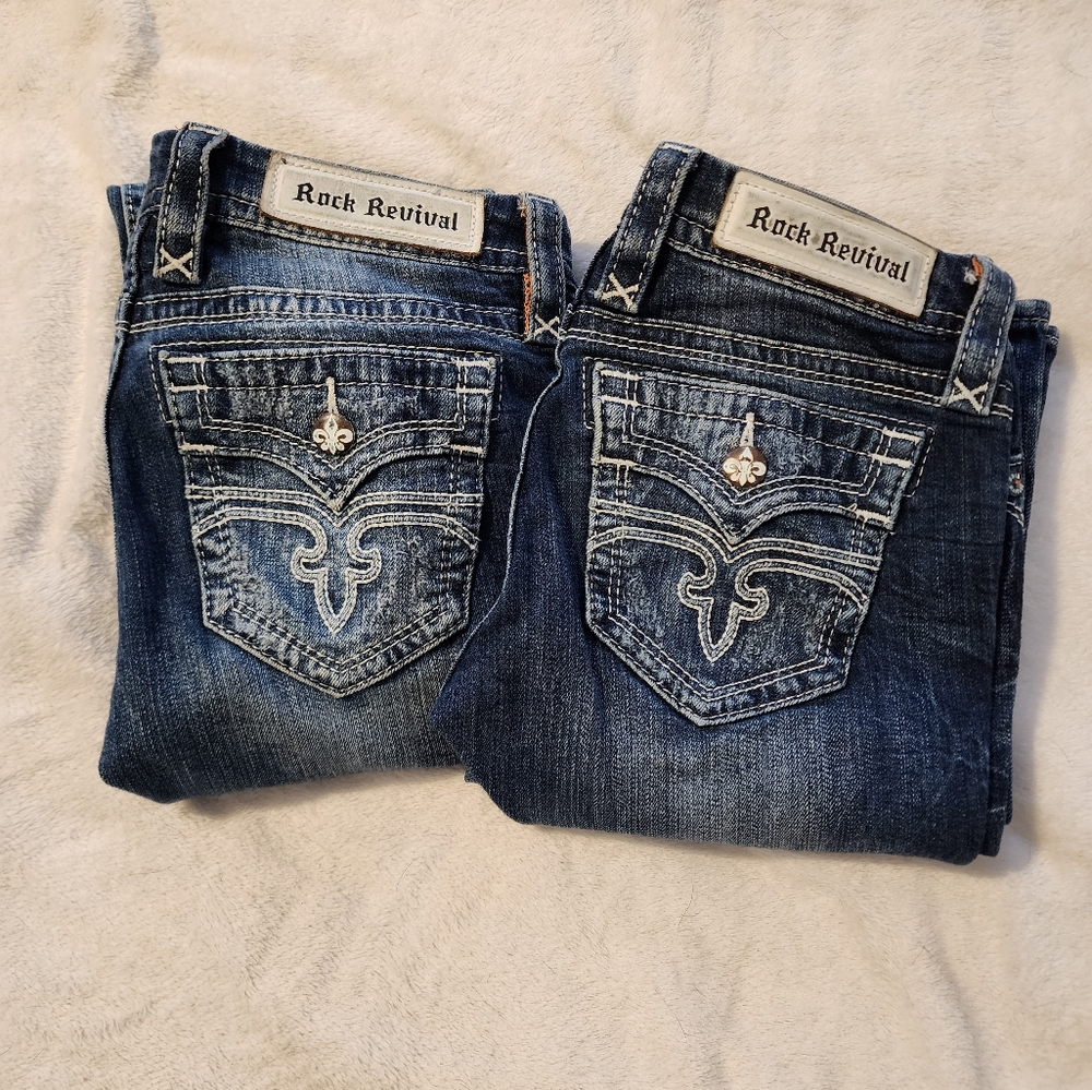 Rock Revival Alivia Straight Distressed Jeans Size 26L Two Pairs